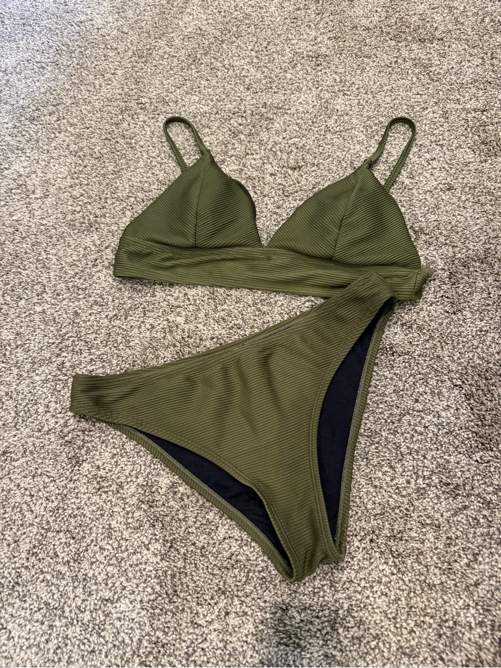 Olive Ribbed Wrap Triangle Bikini Set - Women's Swim